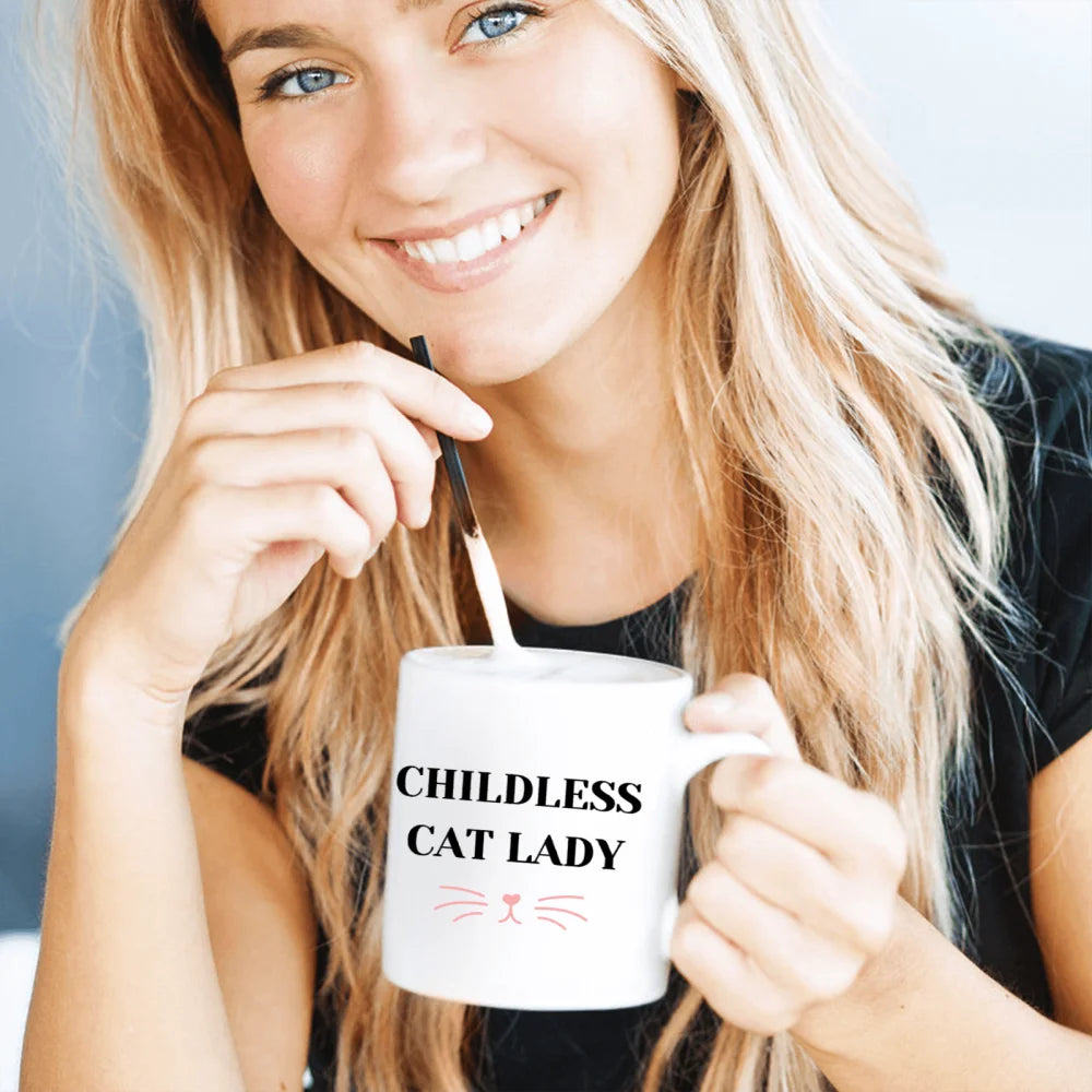 1pc 3A grade 11 oz childless cat lady ceramic coffee water mug