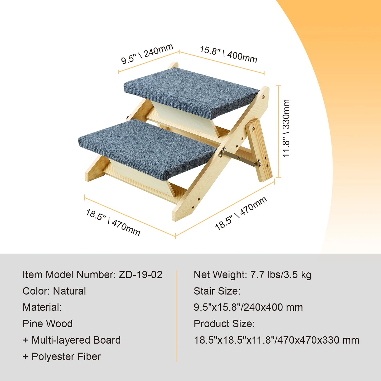 SucceBuy Wooden Pet Steps and Ramp Combo 2-in-1 Design