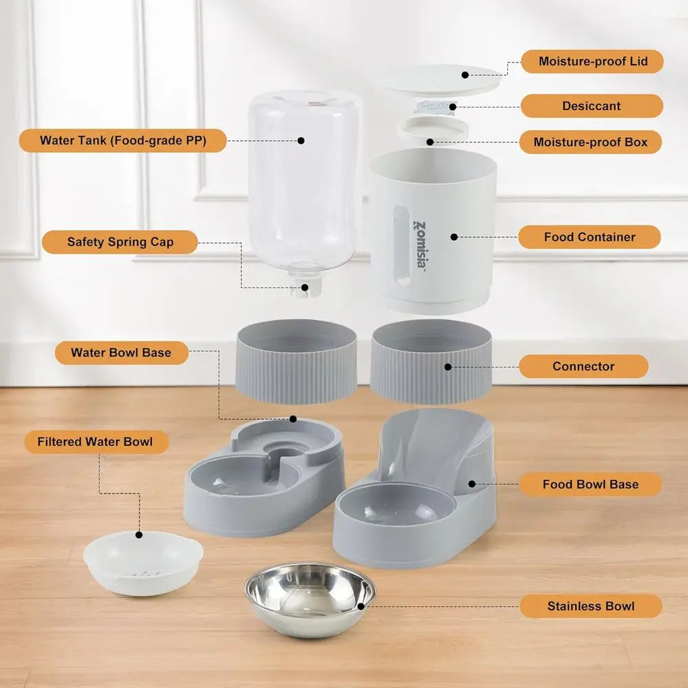 Automatic Cat Food and Water Dispenser with Stainless Steel Bowl