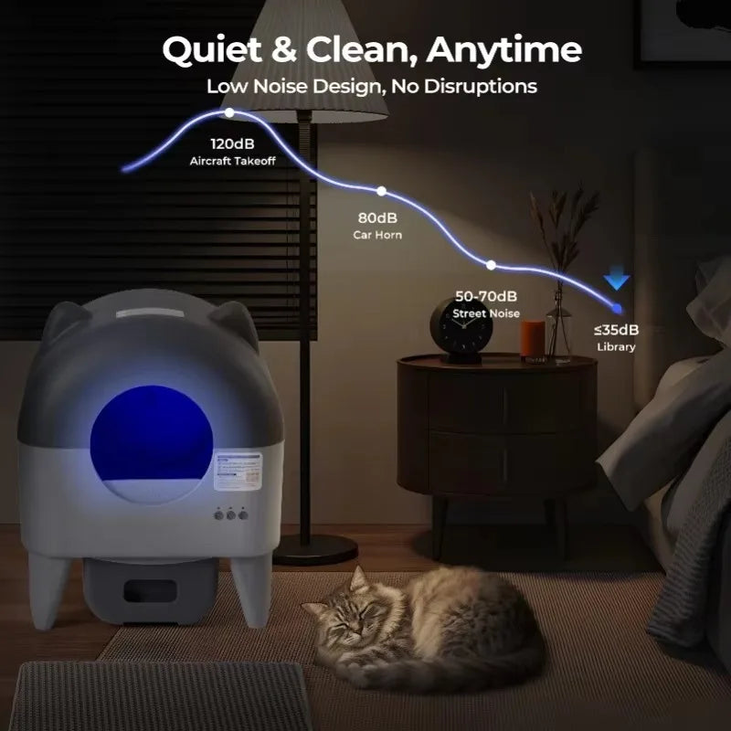 Extra Large Self Cleaning Litter Box with APP Control Odor Control for Multi-Cat Compatible
