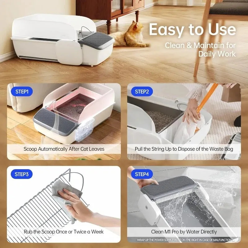 Automatic Smart Cat Litter Box Scooping Open Semi-enclosed Litter Tray Self-cleaning