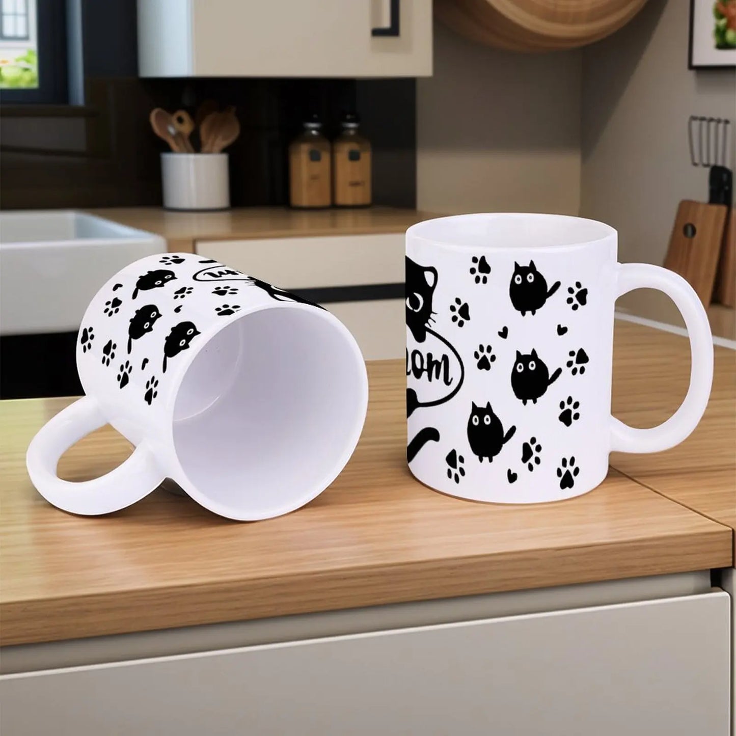 Image Of A Cat Mom Surrounded By Paw Prints Mug