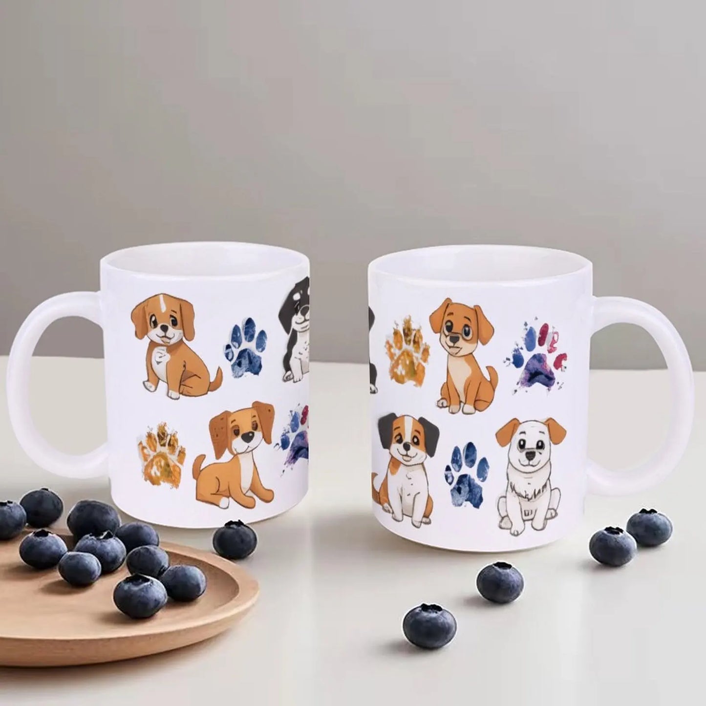 Cute Puppies With Paw Prints Custom Mug, 330ml Coffee Mugs