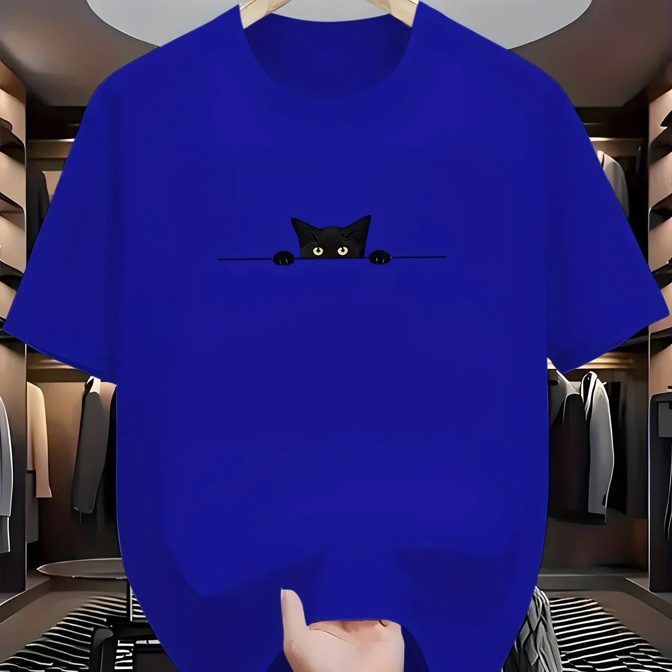 100% Cotton Cat Pattern Printed Round Neck Short Sleeve T-shirt