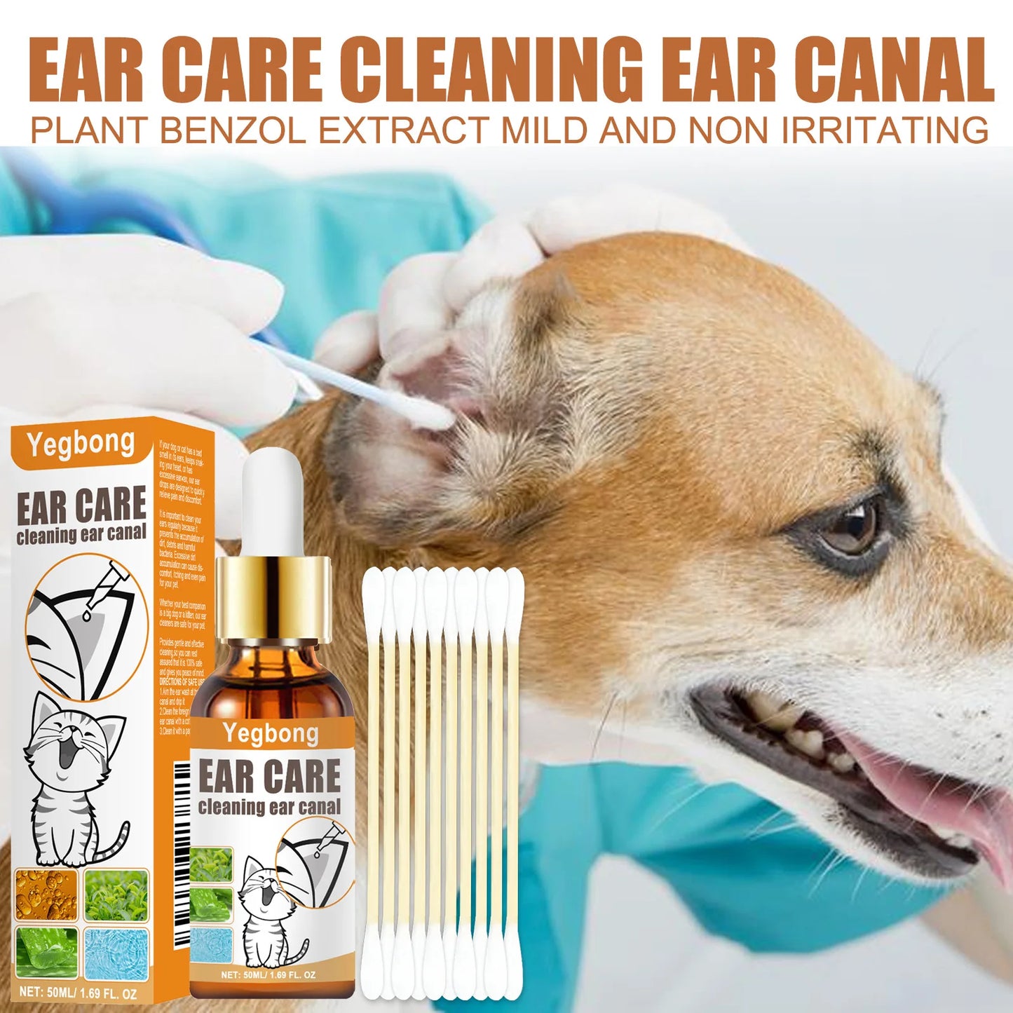 Yegbong 50ml Pet Ear Mite Cleaner