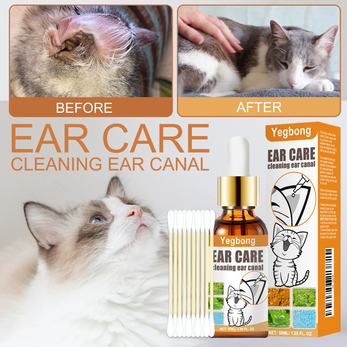 Yegbong 50ml Pet Ear Mite Cleaner