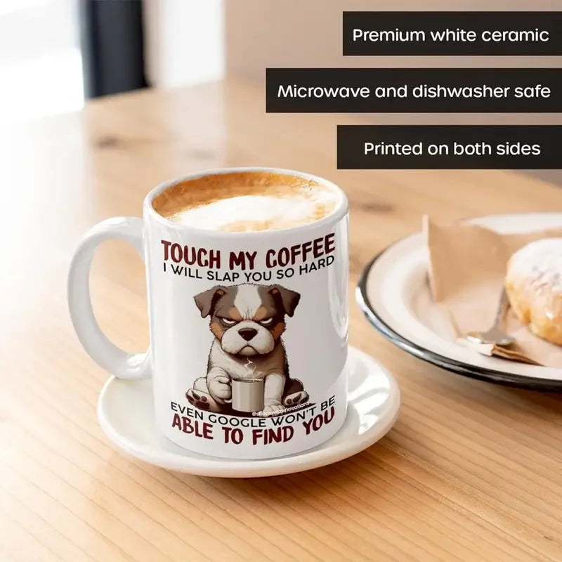 1pc 3A grade 11oz ceramic White Ceramic Coffee Mug With Dog Pattern