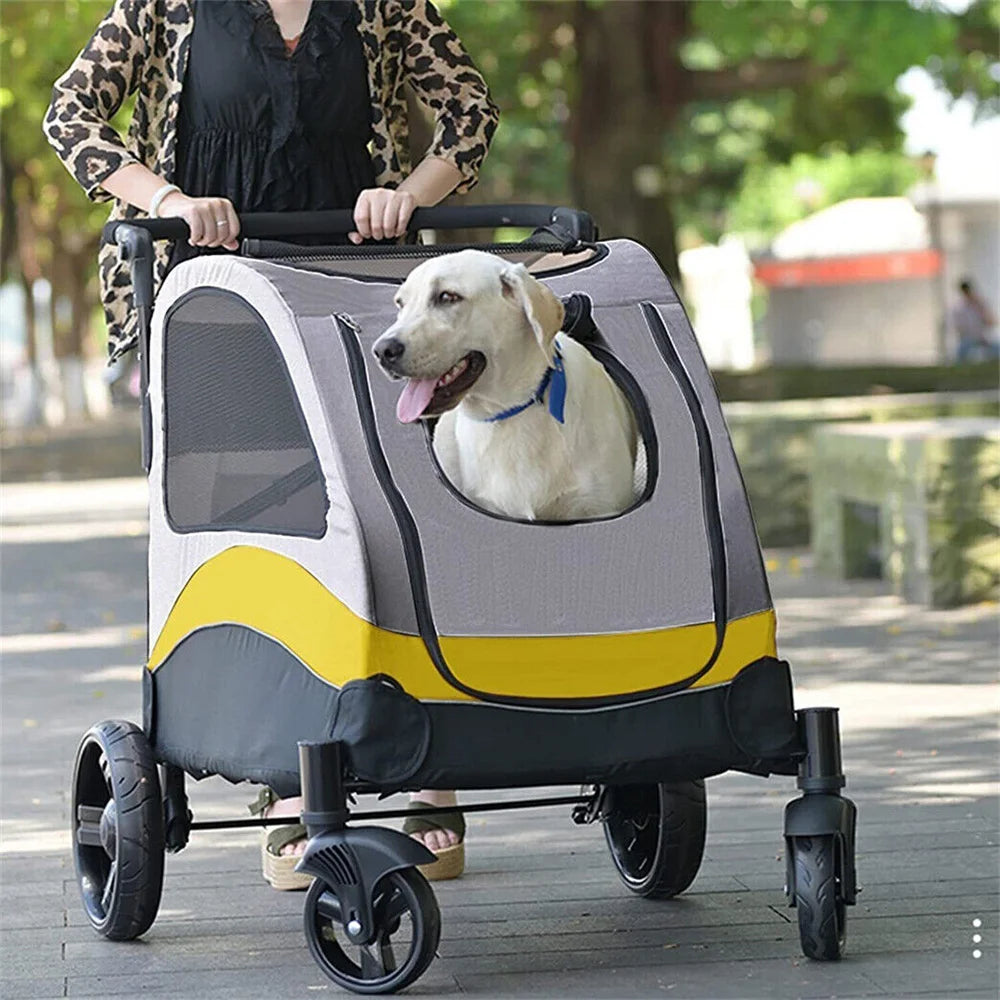Portable 4 Wheels Dog Stroller with Breathable Mesh Window Adjustable Handle for Medium Large Dog