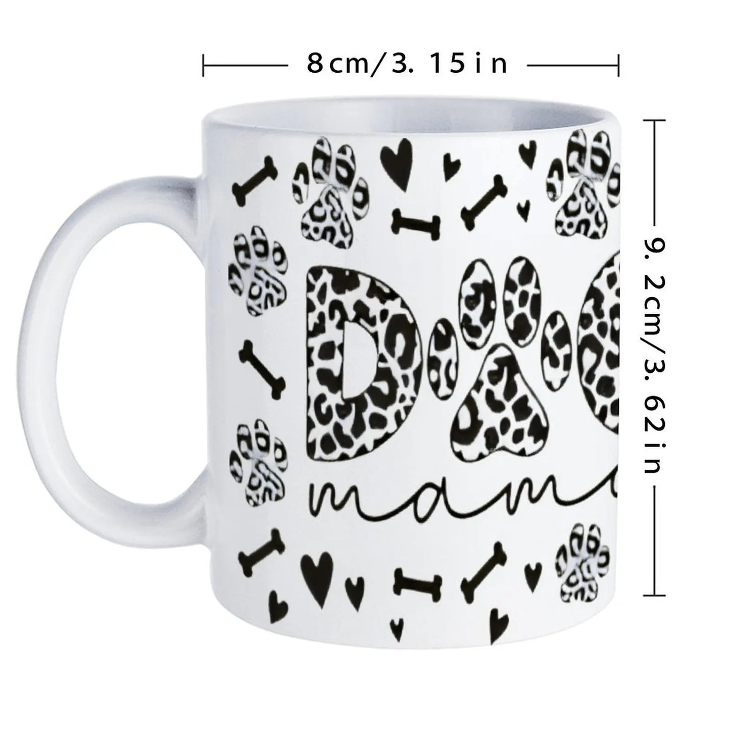 Black And White Dog Paw Print With The Word Dog Mama, 330ml Cups