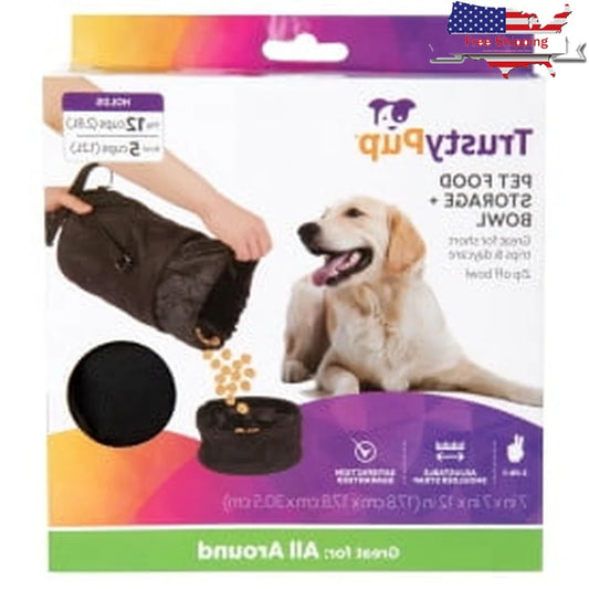 Portable Pet Food Storage Bag with Zip-off Bowl Adjustable Strap