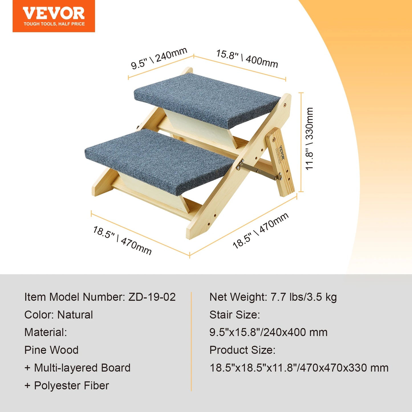 VEVOR Wooden Pet Steps and Ramp Combo