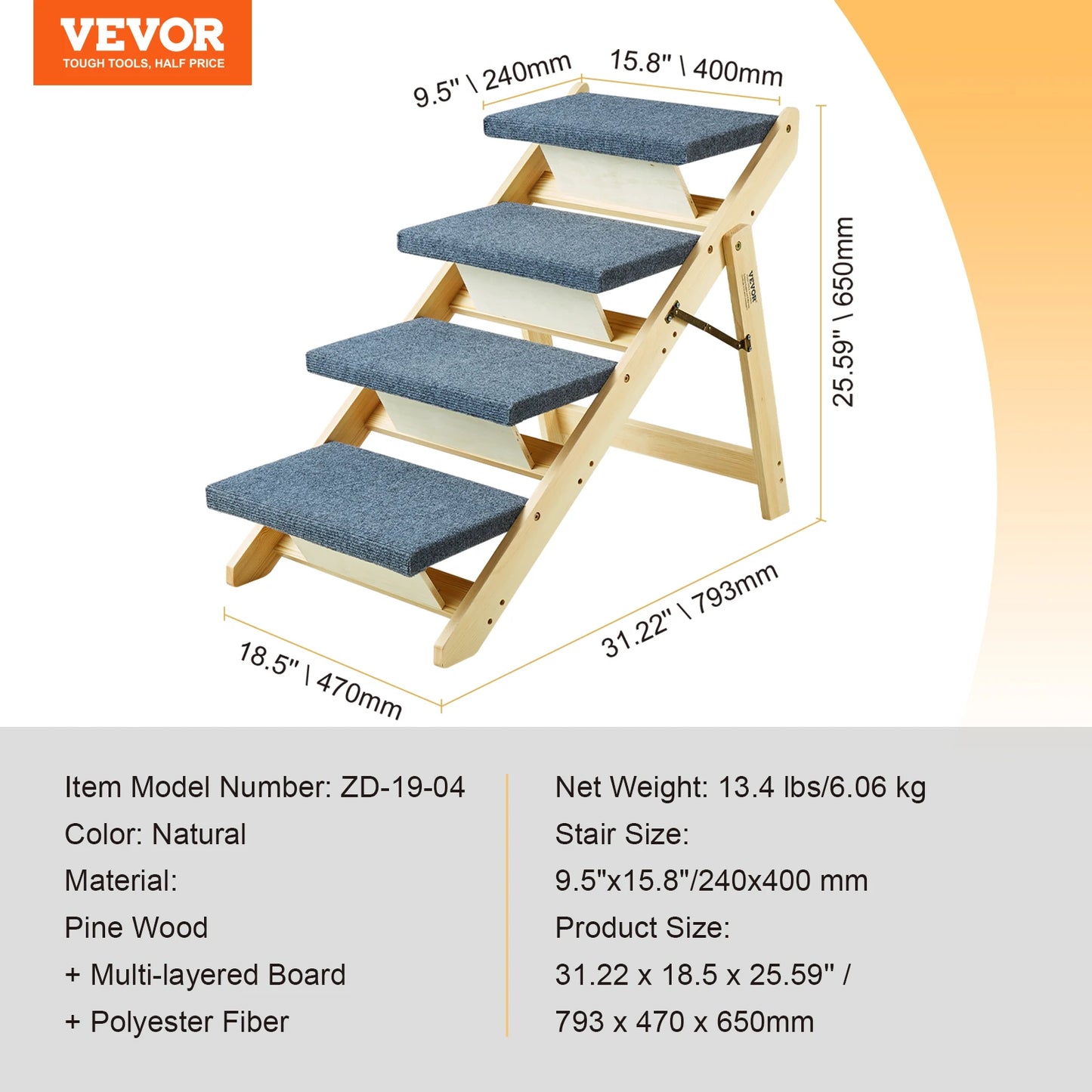 VEVOR Wooden Pet Steps and Ramp Combo