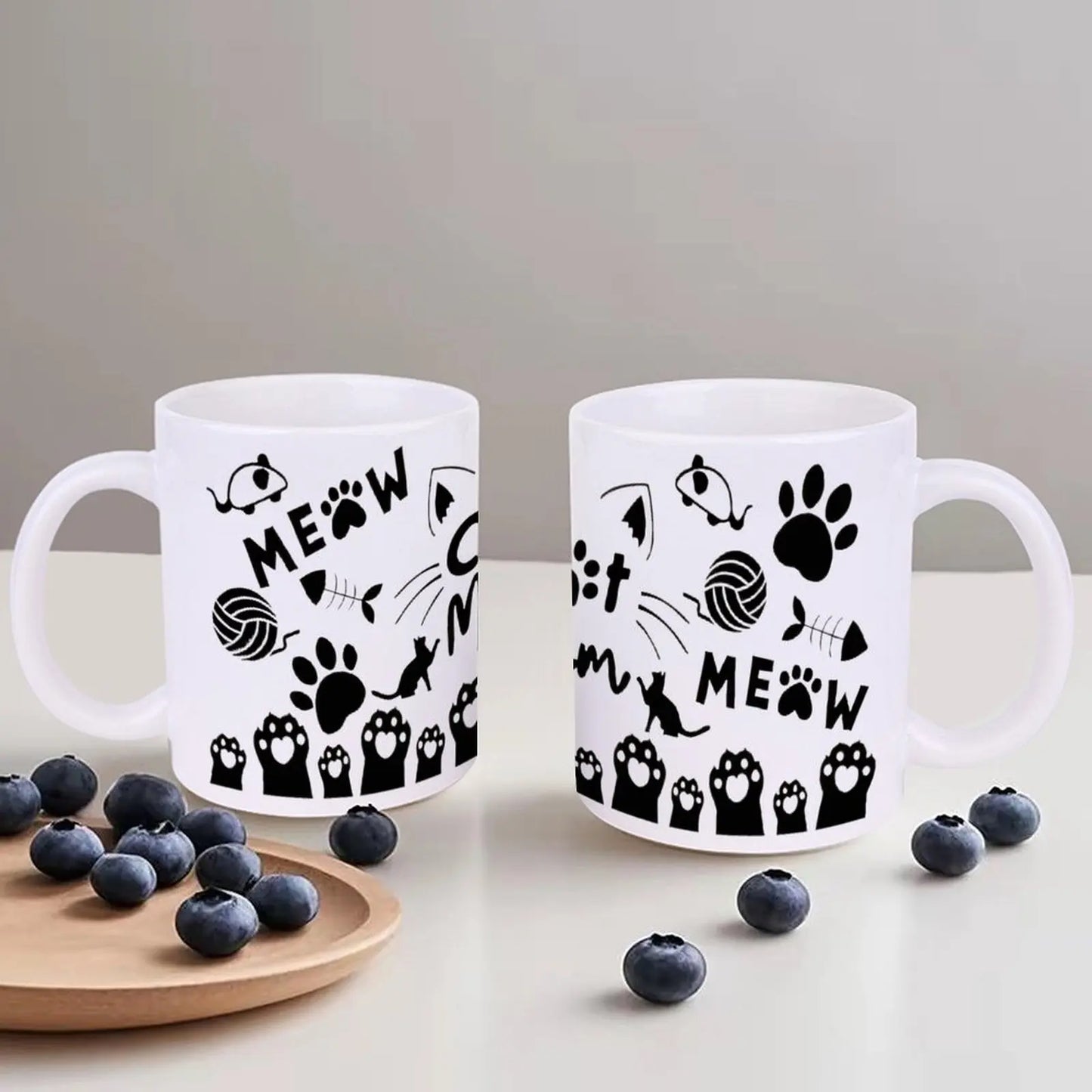 Silhouette Of A Cat's Paw Prints With The Words Meow Cat Mom, 11oz Mugs for Casual Outfits