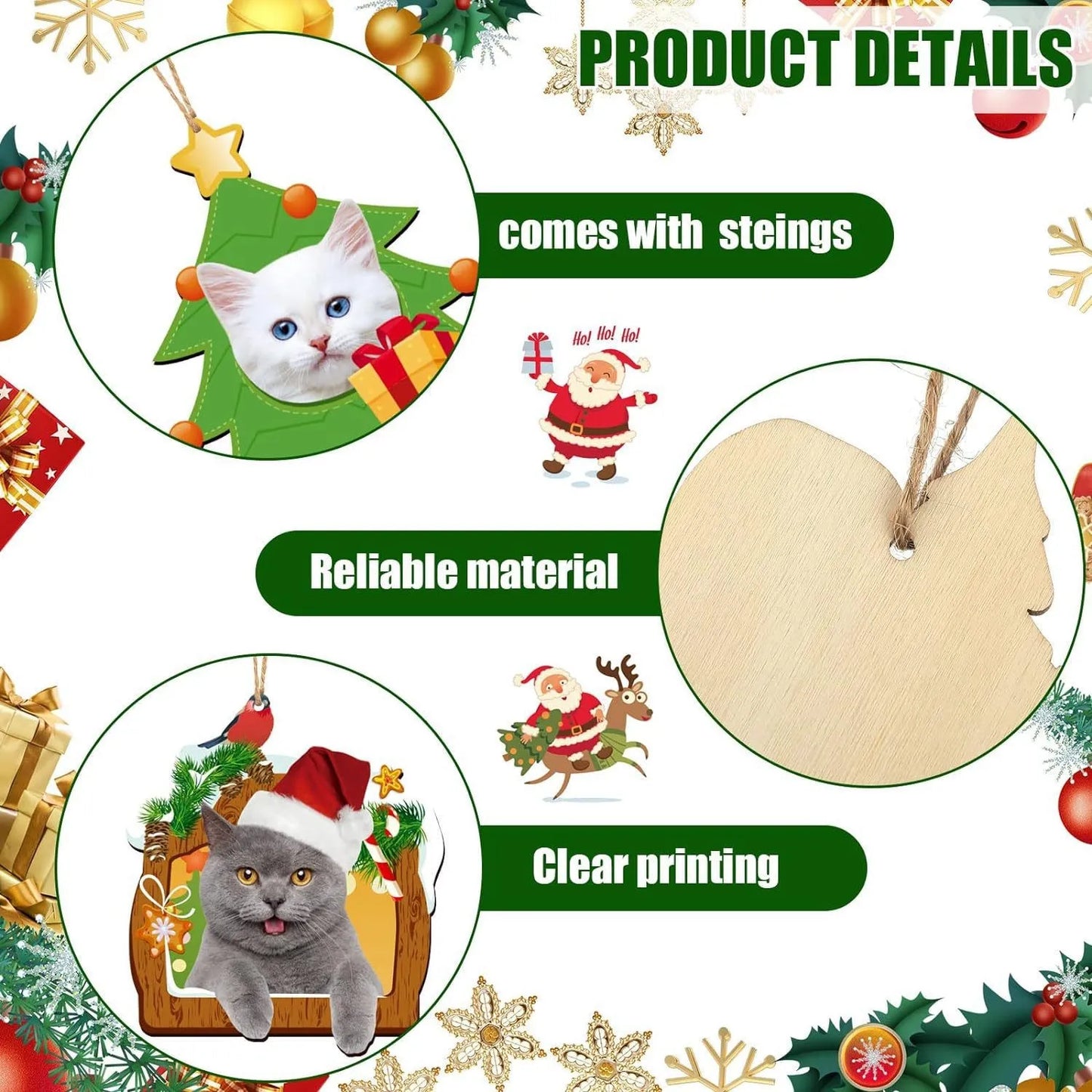 24 Pcs Christmas Cat Wooden Hanging Ornaments,