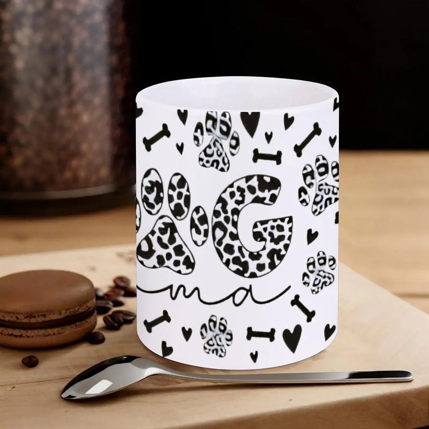 Black And White Dog Paw Print With The Word Dog Mama, 330ml Cups