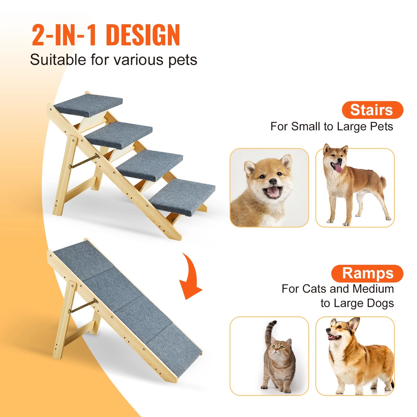 VEVOR Wooden Pet Steps and Ramp Combo