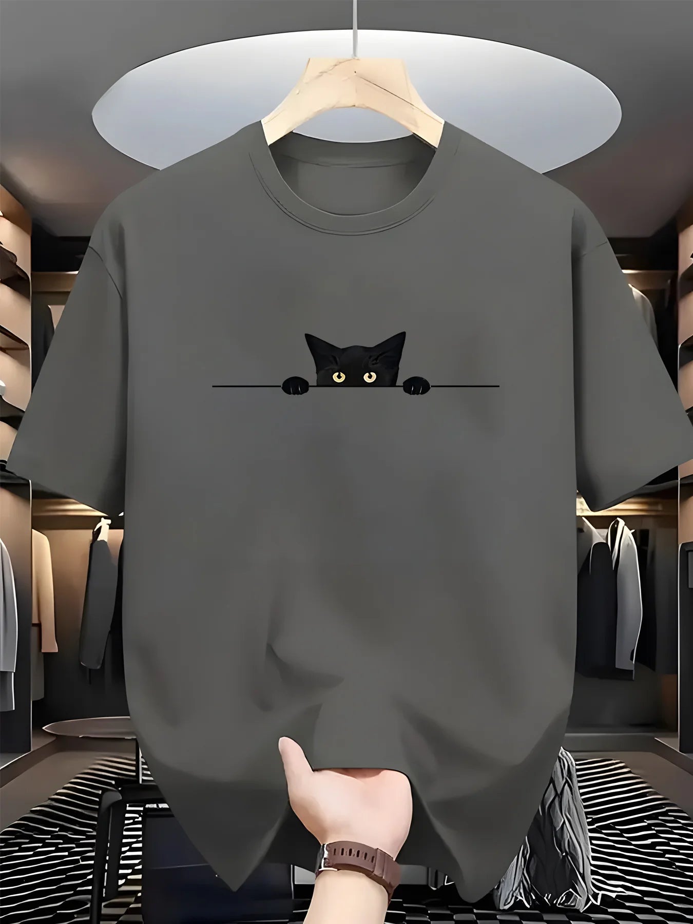 100% Cotton Cat Pattern Printed Round Neck Short Sleeve T-shirt