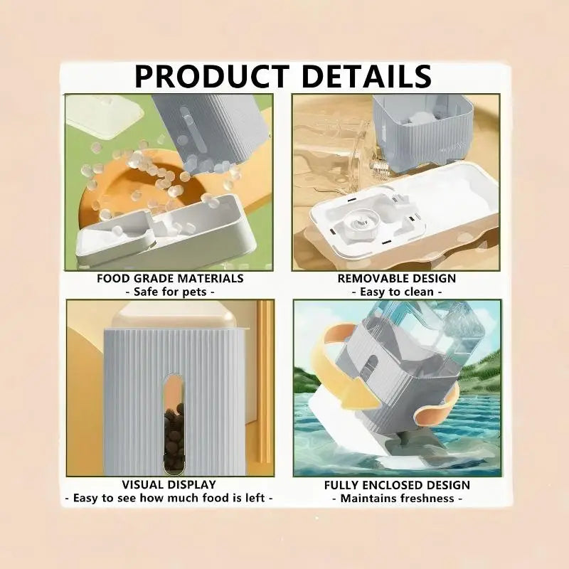 3.5L Large Capacity Automatic Dog Cat Feeder And Water Dispenser | All In One Gravity Pet Feeding Set With Removable Food Bowls