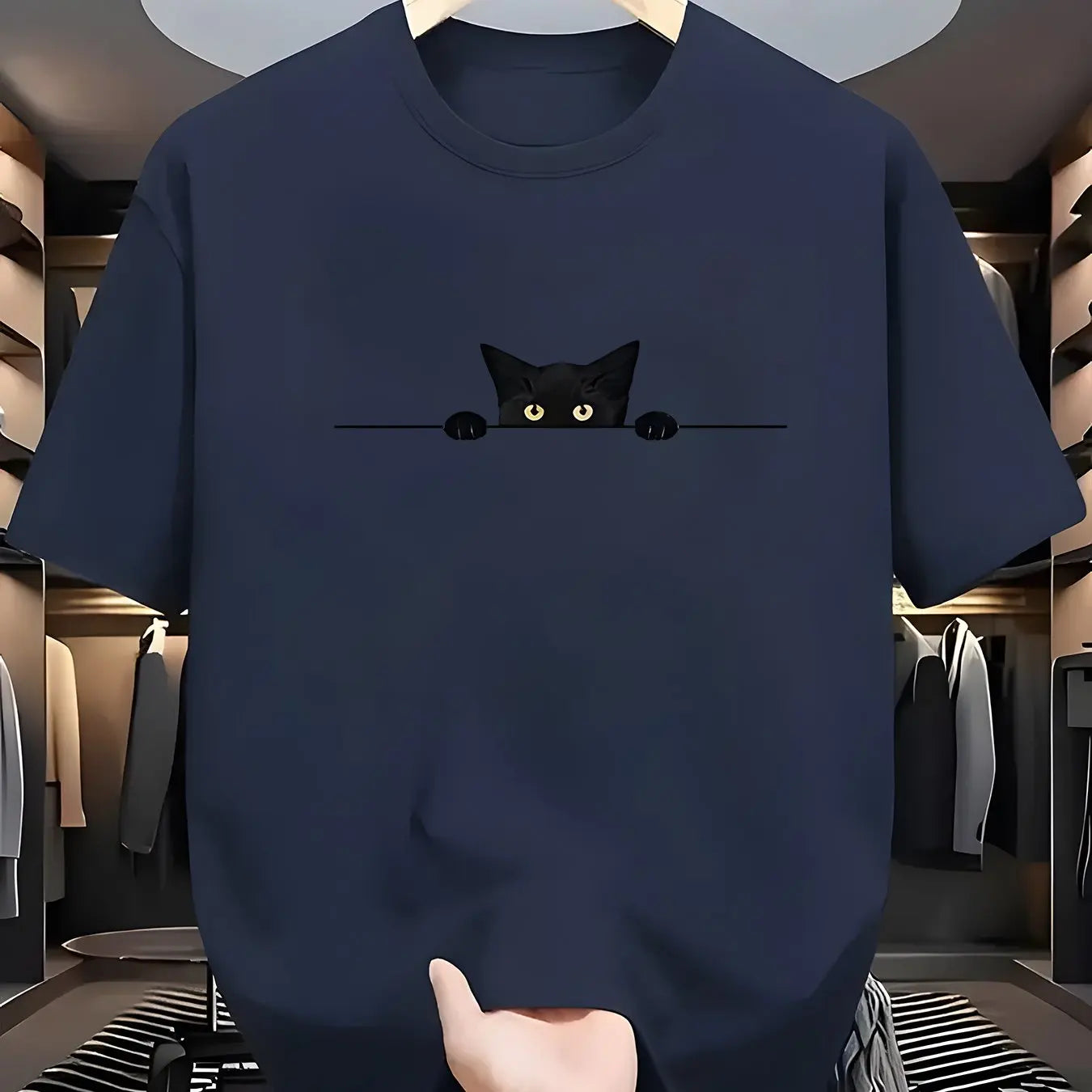 100% Cotton Cat Pattern Printed Round Neck Short Sleeve T-shirt