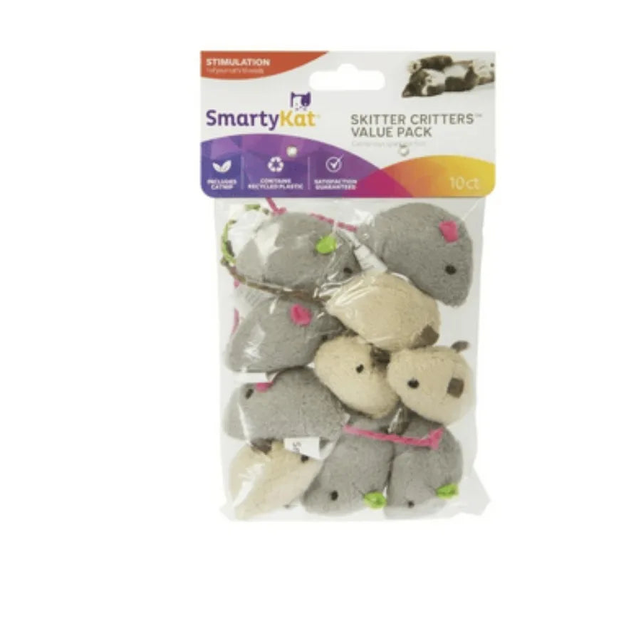 SmartyKat Skitter Critters Value Pack Soft Plush Catnip Filled Mice Cat Toys 10 Count
