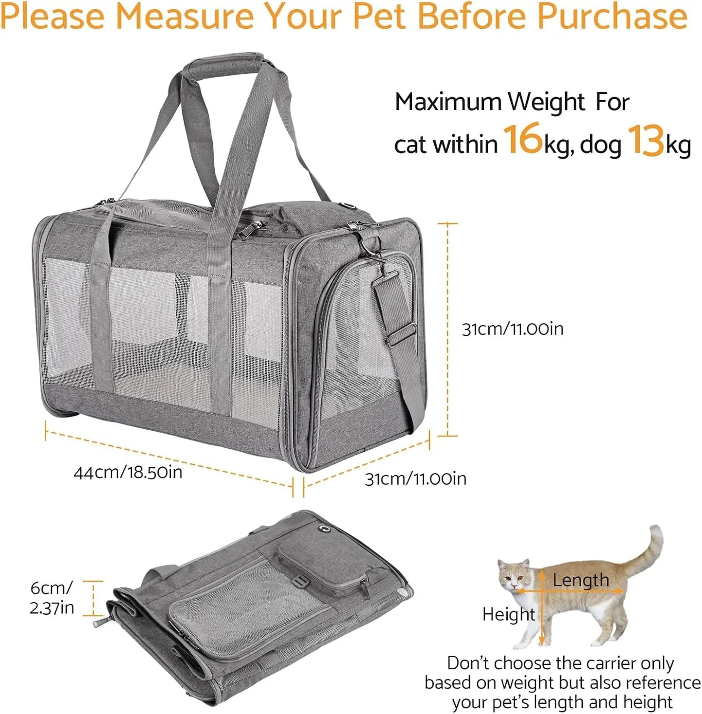 Airline-approved pet carrier for cats/dogs