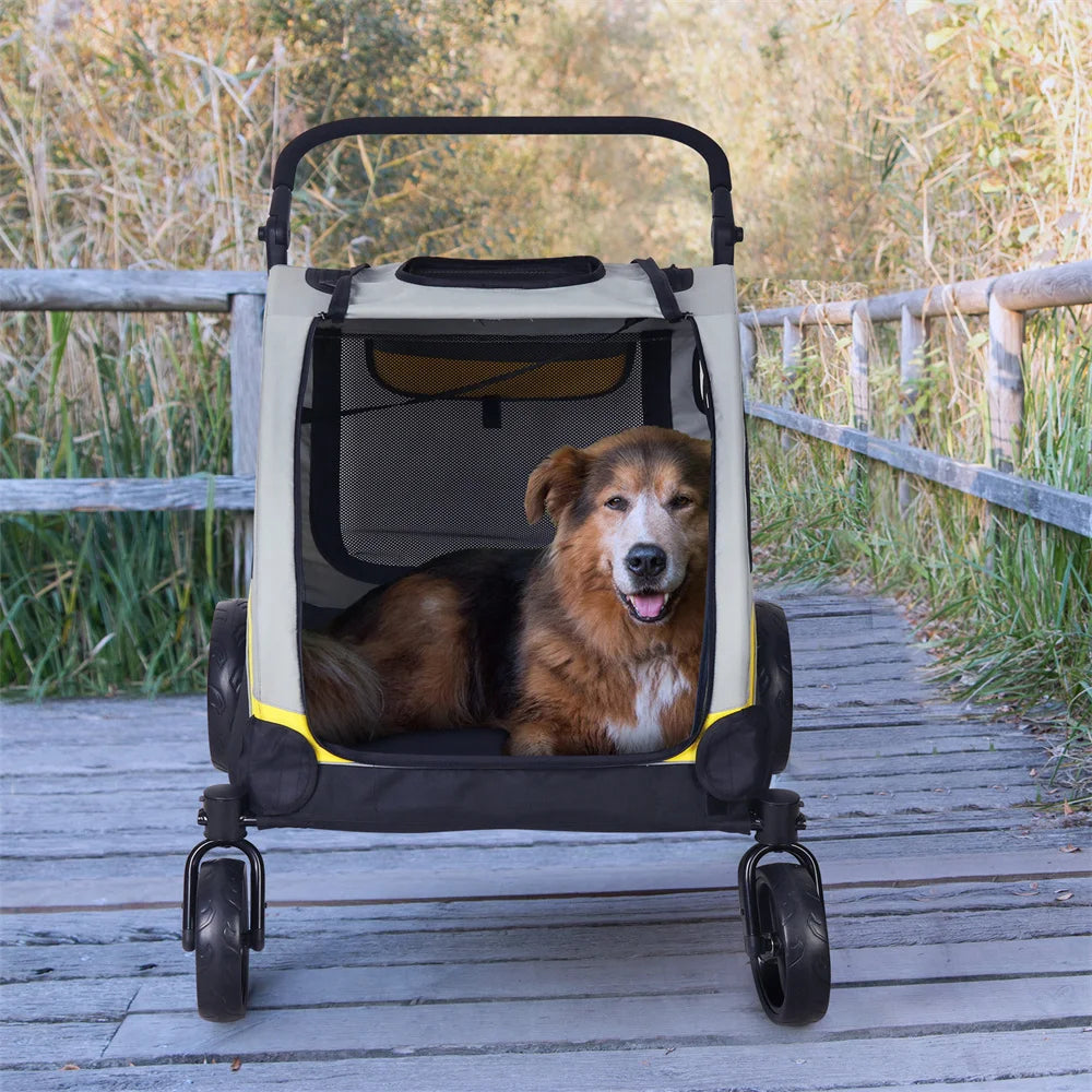 Portable 4 Wheels Dog Stroller with Breathable Mesh Window Adjustable Handle for Medium Large Dog