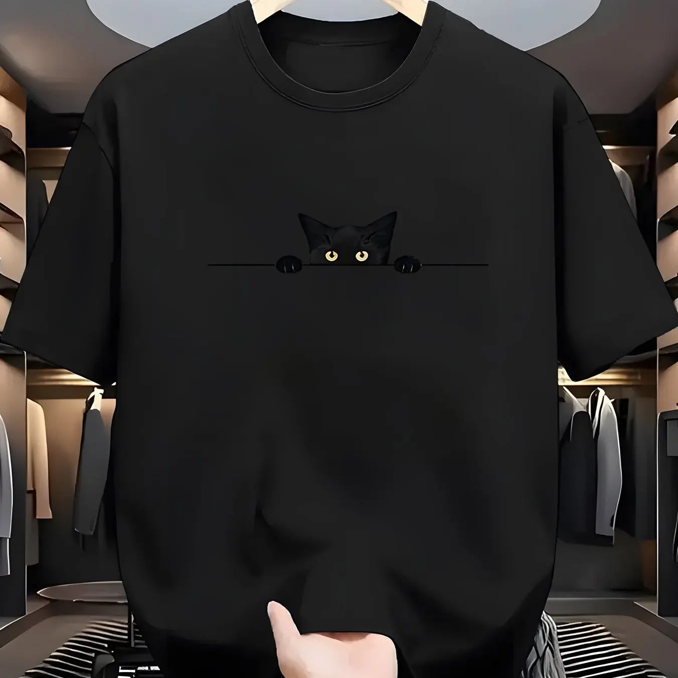 100% Cotton Cat Pattern Printed Round Neck Short Sleeve T-shirt