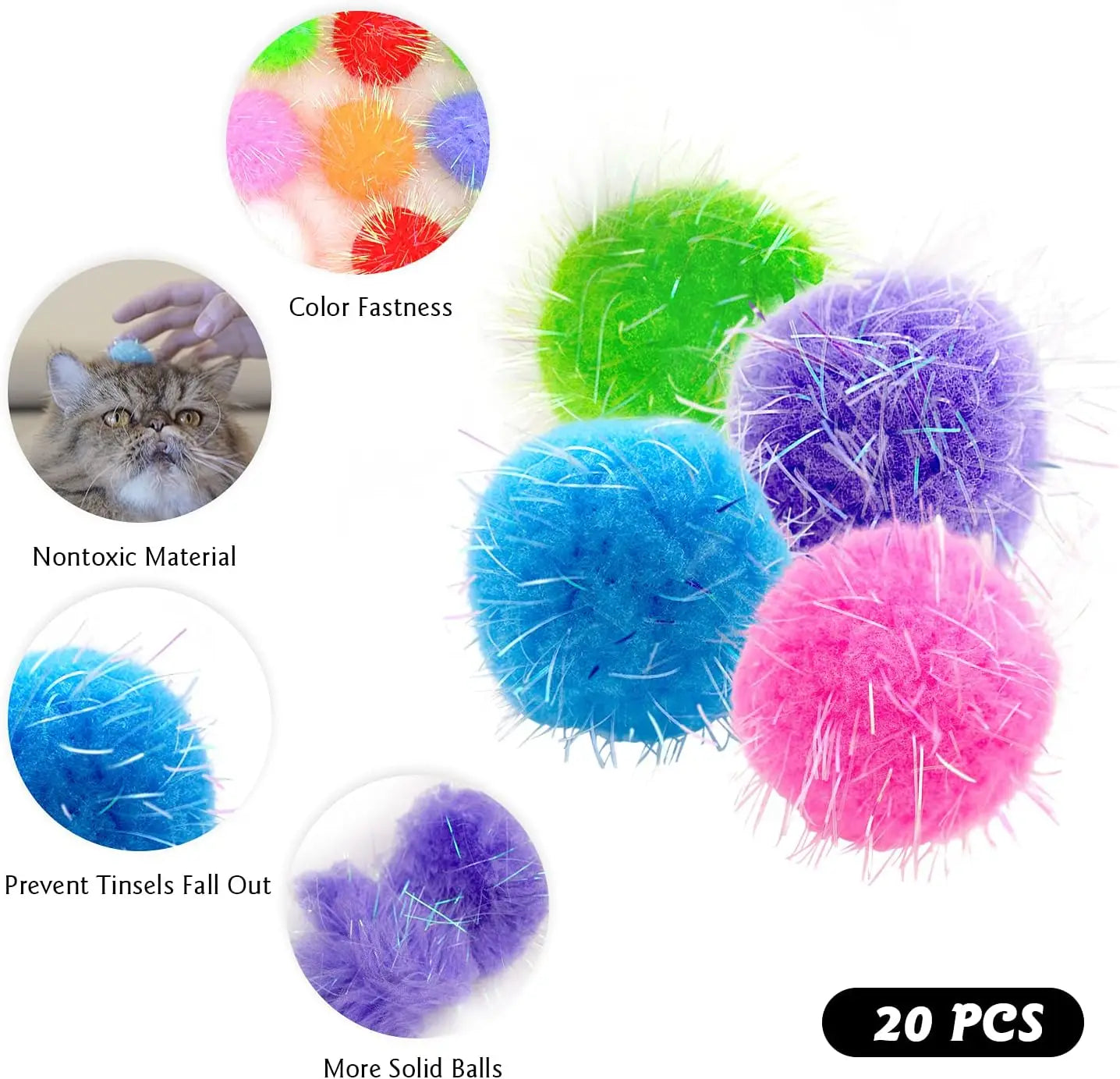 20PCS 1.5-inch Super Large Cat Favorite Chasing Sparkling Ball Toy Sparkling Ball