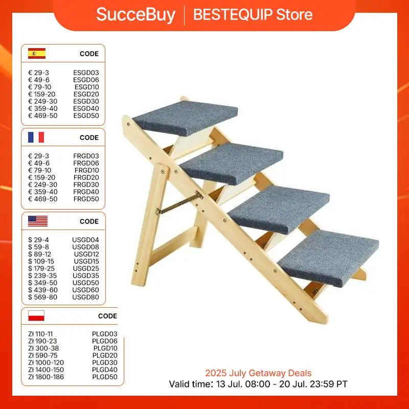 SucceBuy Wooden Pet Steps and Ramp Combo 2-in-1 Design