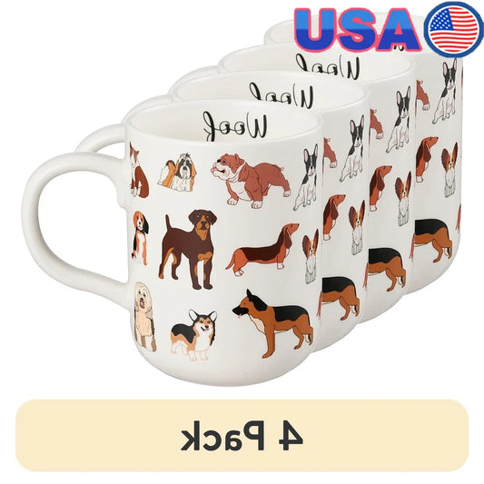 Whimsical Stoneware Dog Mug 4 Pack