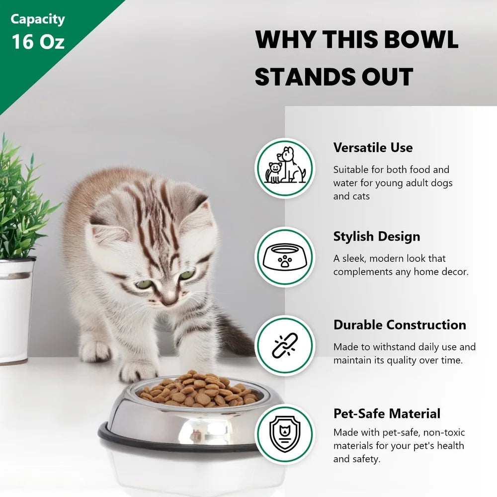 2-Pack Heavy Weight Non-Skid Stainless Steel Pet Bowl Set