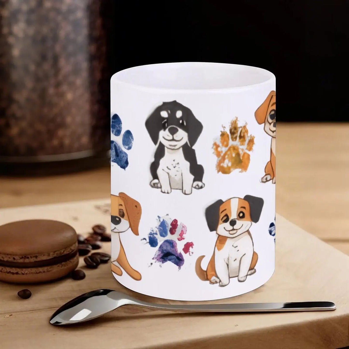 Cute Puppies With Paw Prints Custom Mug, 330ml Coffee Mugs