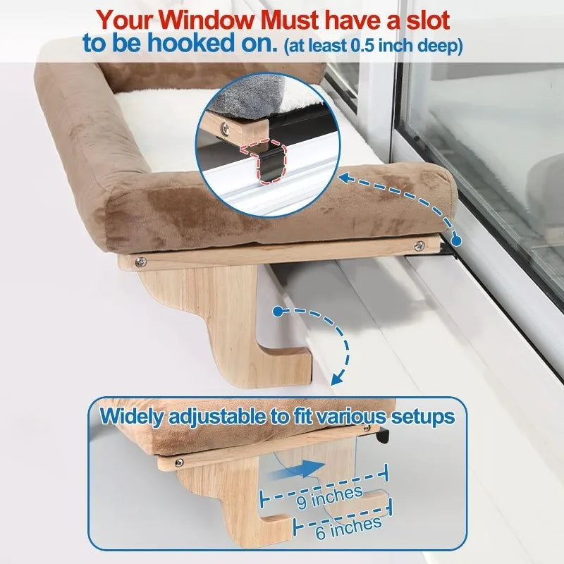 Cat Perch for Window Sill with Bolster - Orthopedic Hammock Design with Premium Hardwood & Robust Metal Frame - Cat Window Seat