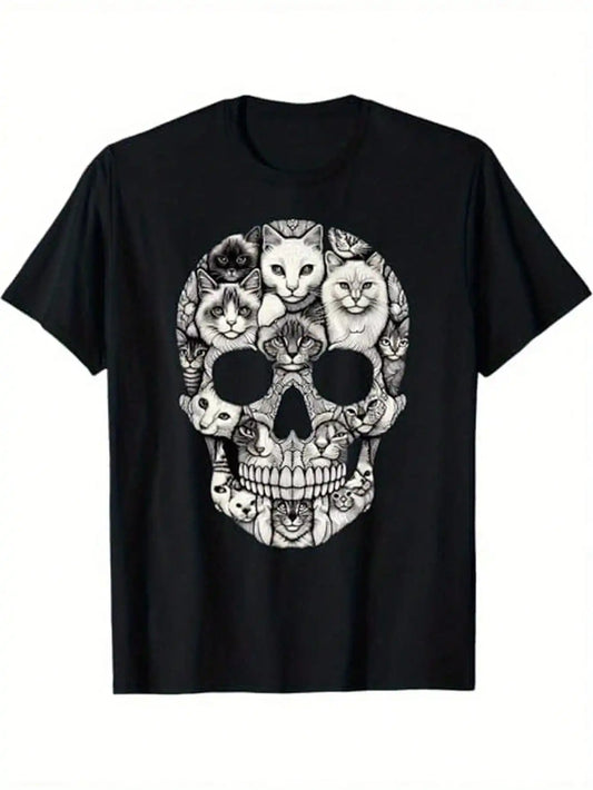 Cat Skull Skeleton Halloween Party Tee