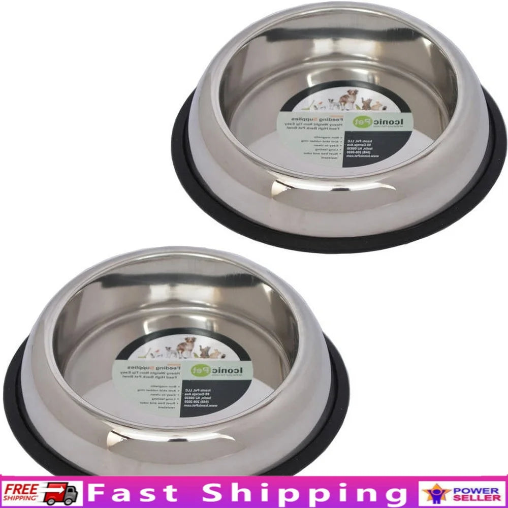 2-Pack Heavy Weight Non-Skid Stainless Steel Pet Bowl Set