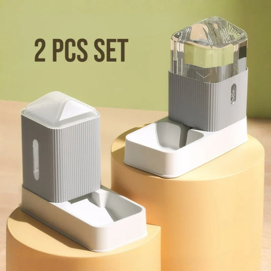 3.5L Large Capacity Automatic Dog Cat Feeder And Water Dispenser | All In One Gravity Pet Feeding Set With Removable Food Bowls