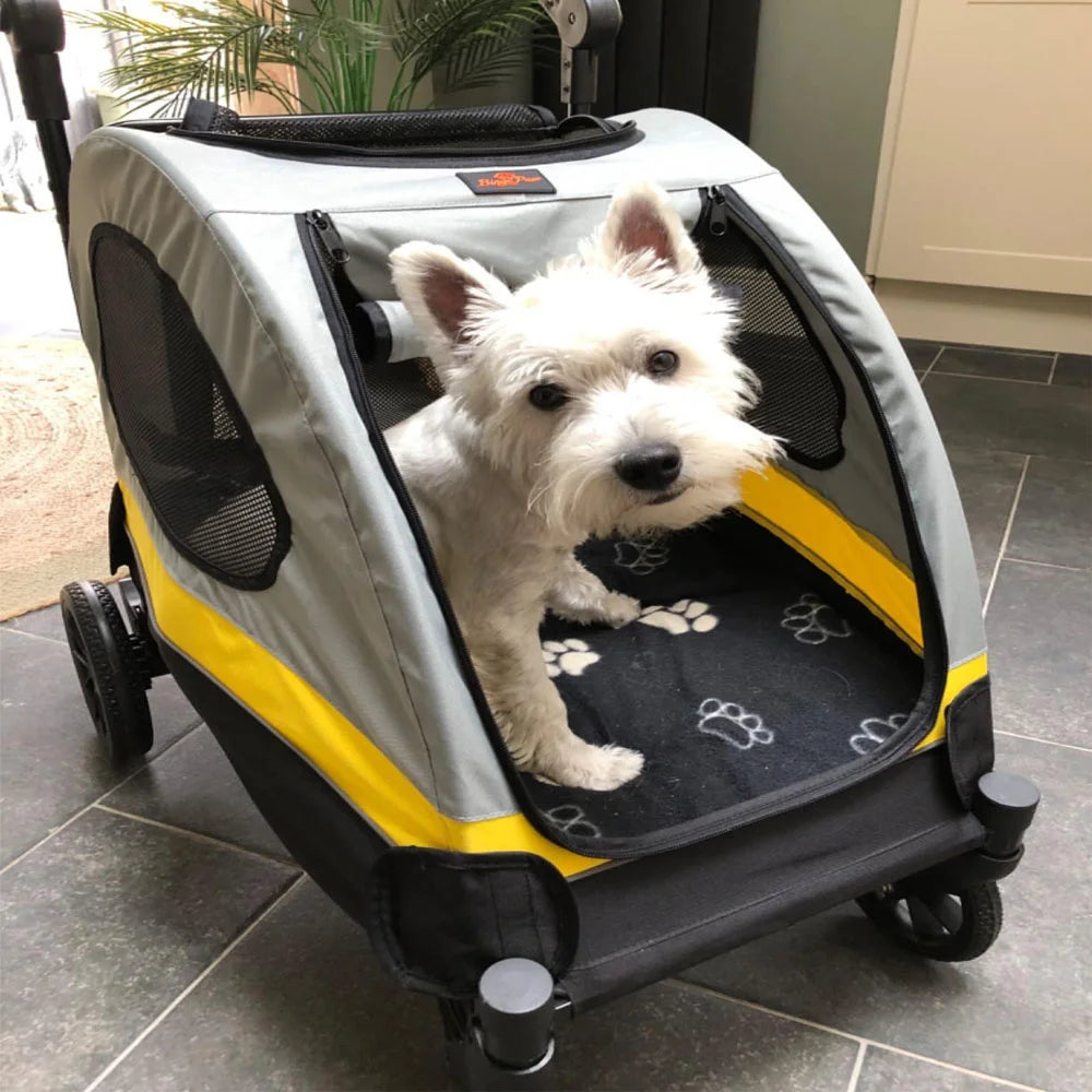 Portable 4 Wheels Dog Stroller with Breathable Mesh Window Adjustable Handle for Medium Large Dog