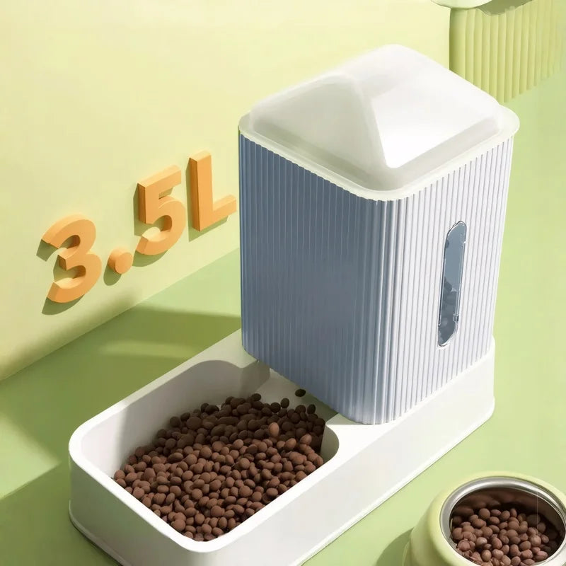 3.5L Large Capacity Automatic Dog Cat Feeder And Water Dispenser | All In One Gravity Pet Feeding Set With Removable Food Bowls