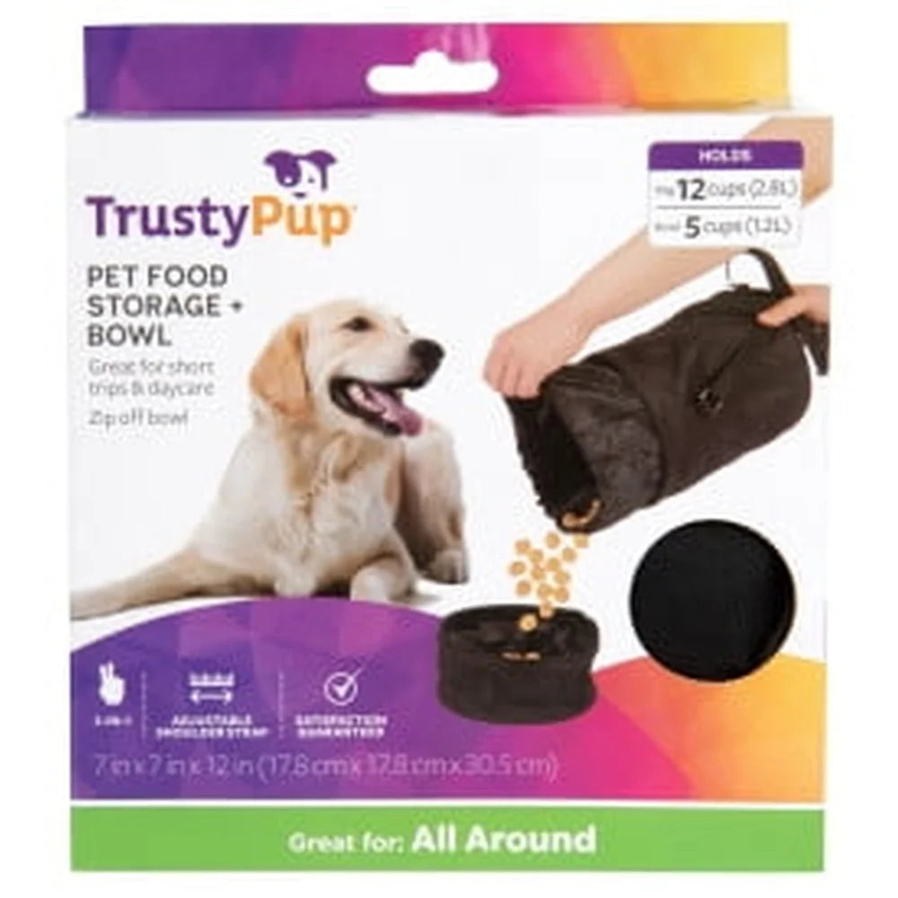 Portable Pet Food Storage Bag with Zip-off Bowl Adjustable Strap
