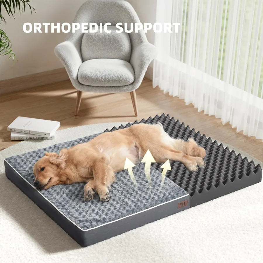 Large Dog Bed for Large Jumbo Medium Dogs Orthopedic Pet Bed Waterproof Mattress with Removable Washable Cover Thick Egg Crate