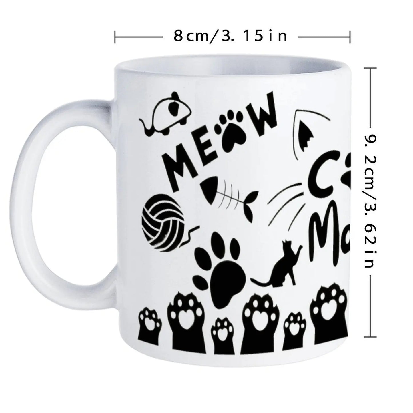 Silhouette Of A Cat's Paw Prints With The Words Meow Cat Mom, 11oz Mugs for Casual Outfits