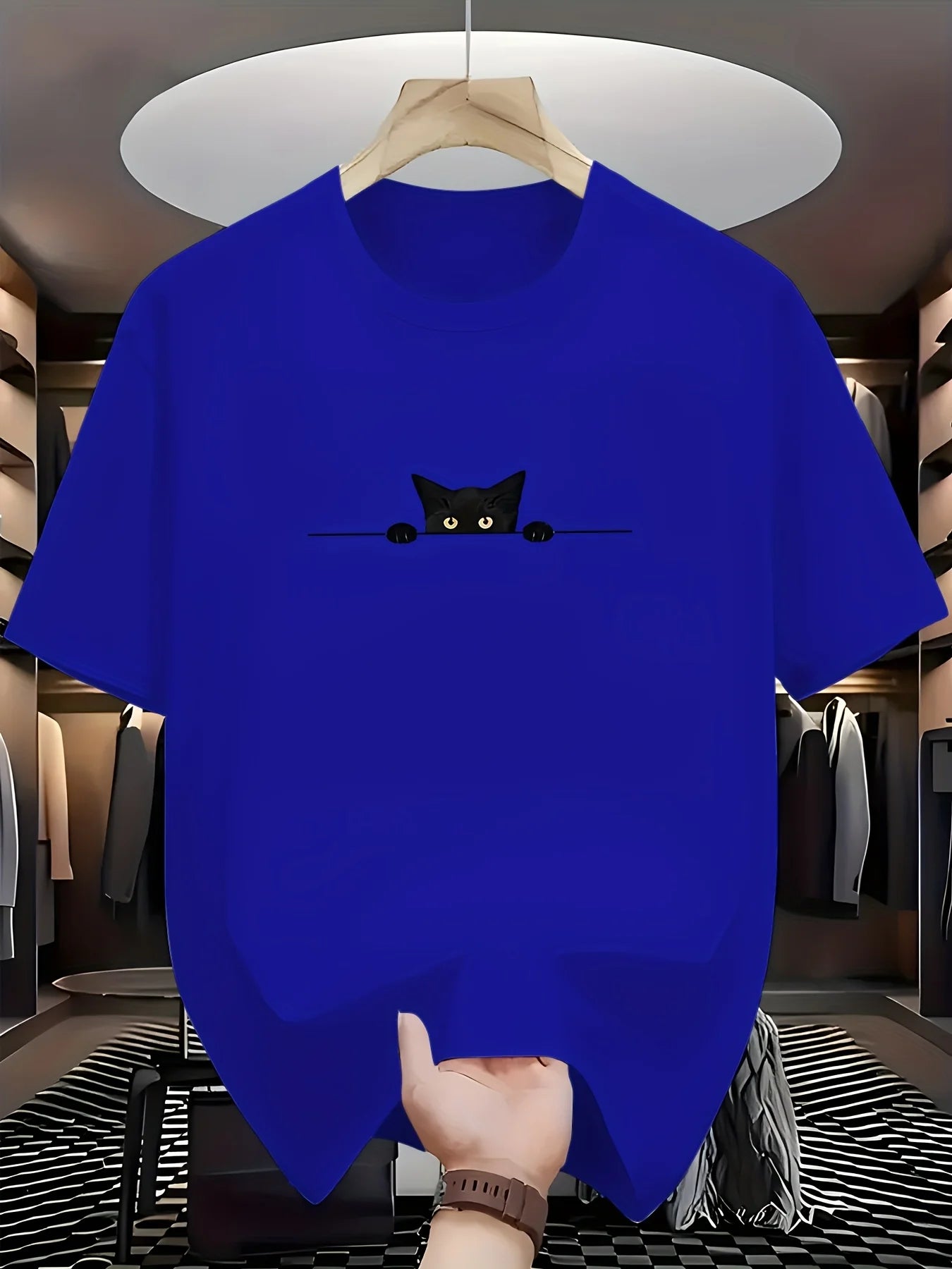 100% Cotton Cat Pattern Printed Round Neck Short Sleeve T-shirt