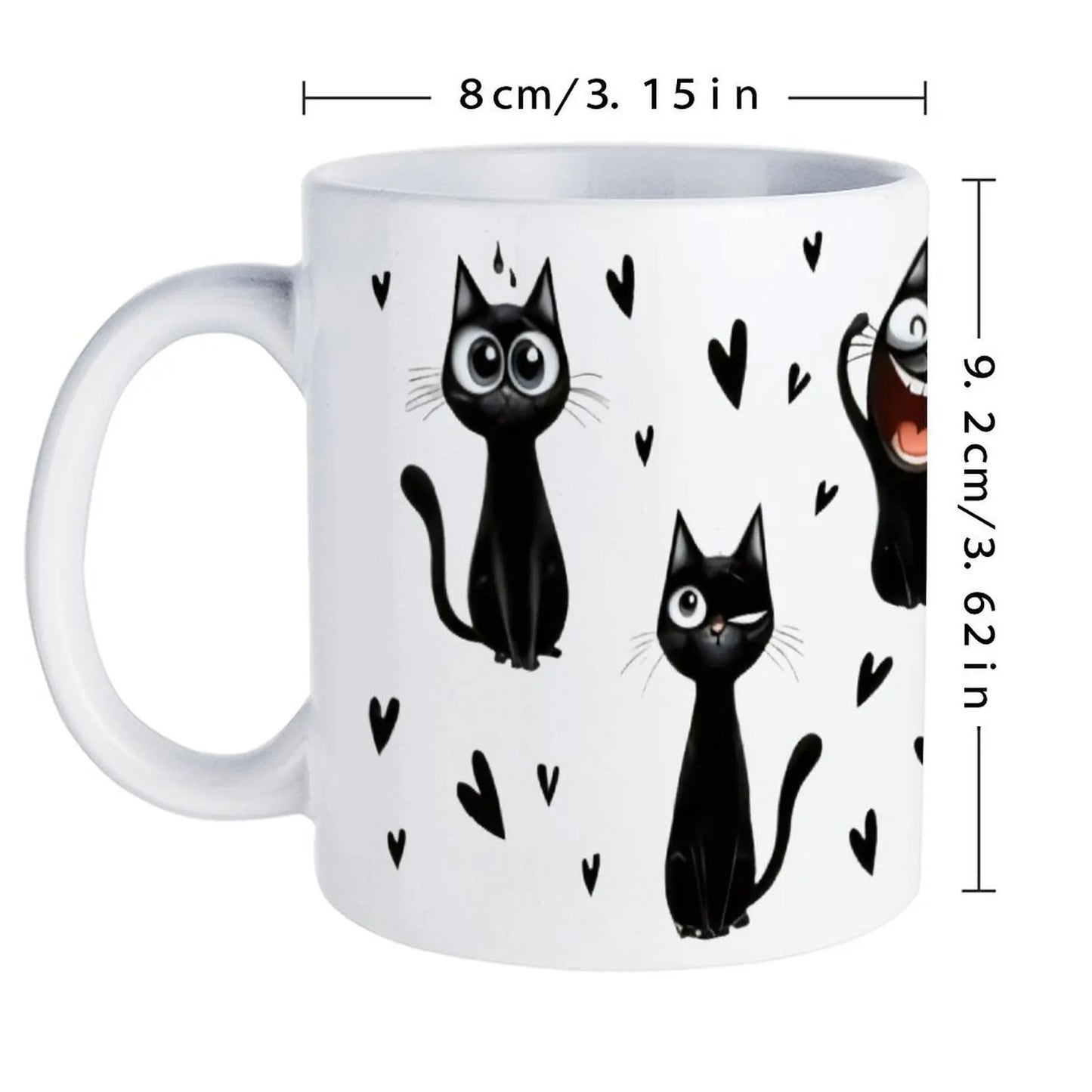 Black Cats With Hearts In The Background, 330ml Coffee Cups