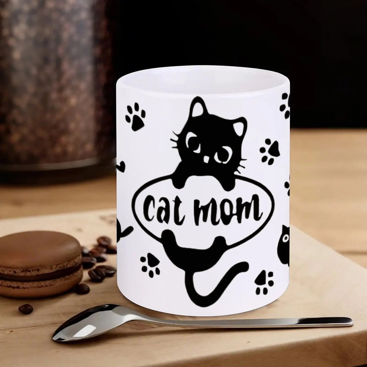 Image Of A Cat Mom Surrounded By Paw Prints Mug