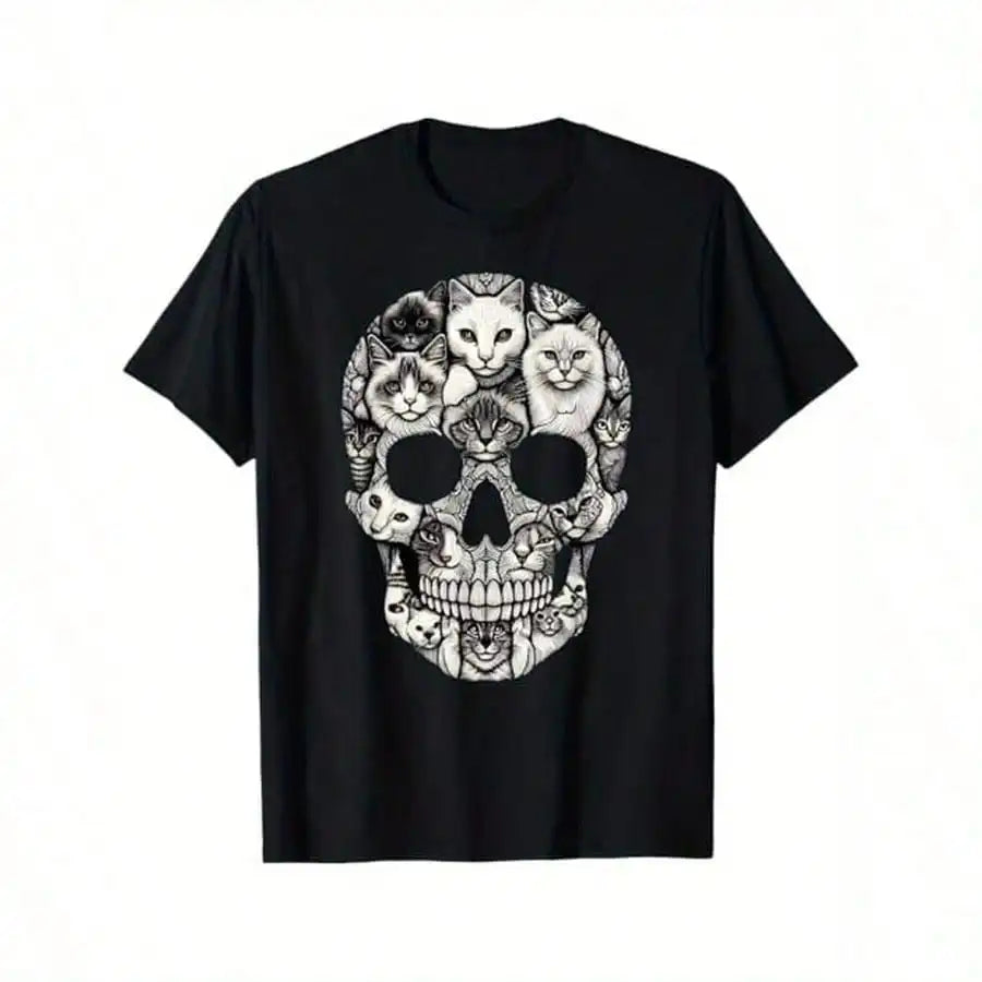 Cat Skull Skeleton Halloween Party Tee