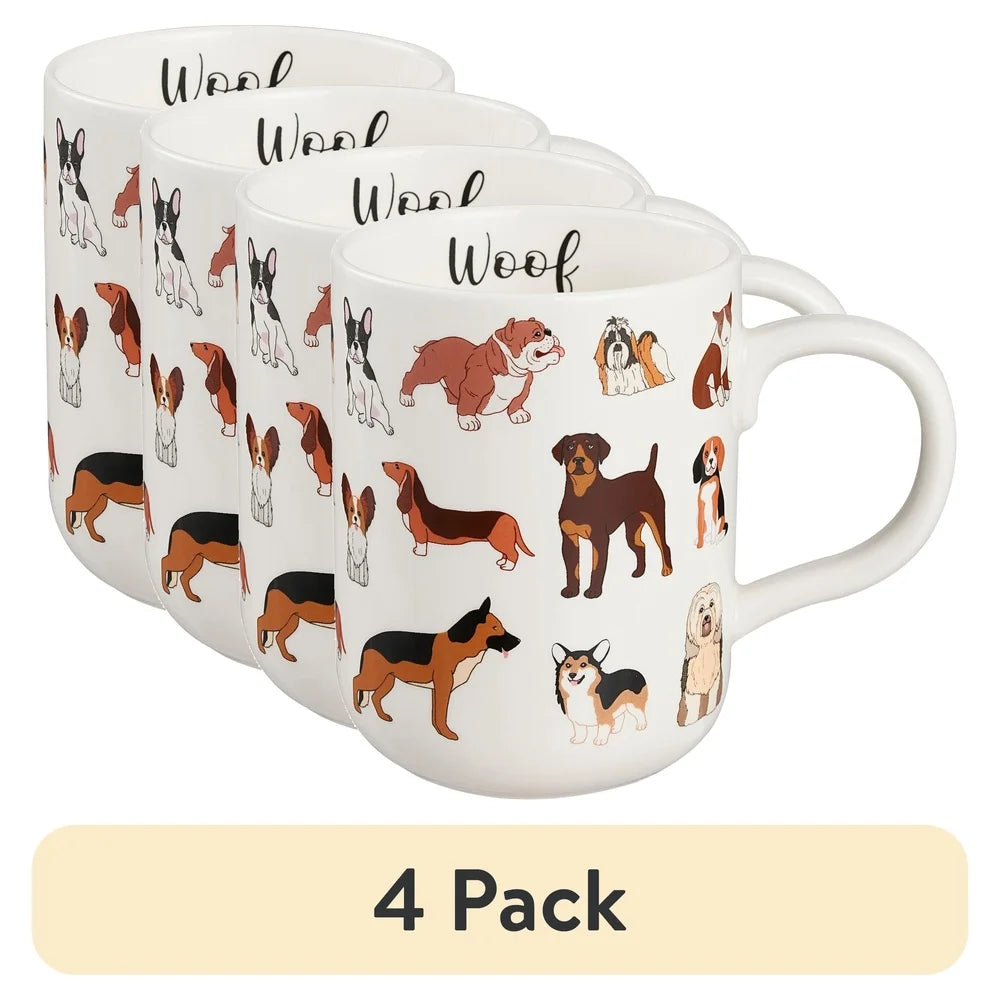 Whimsical Stoneware Dog Mug 4 Pack