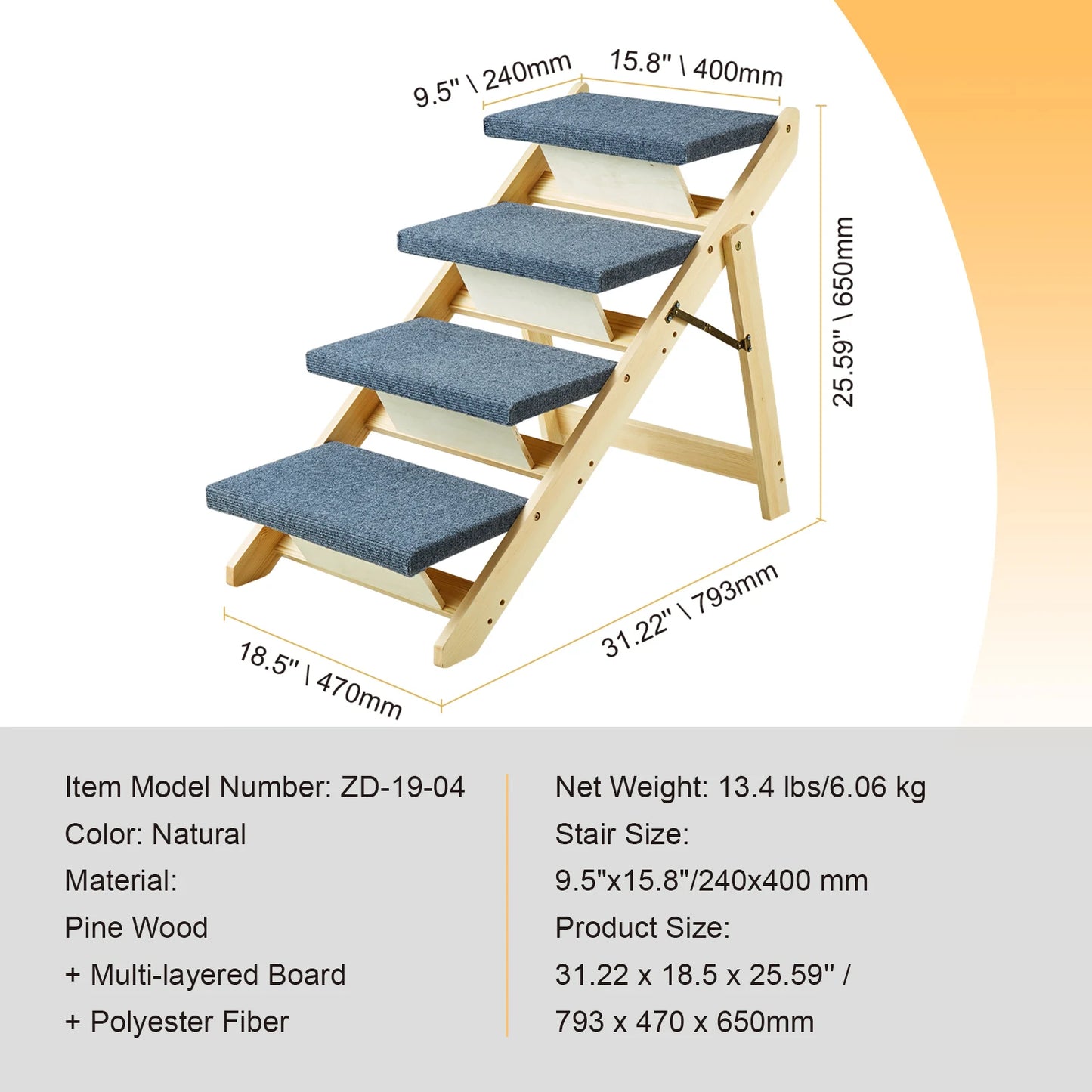 SucceBuy Wooden Pet Steps and Ramp Combo 2-in-1 Design