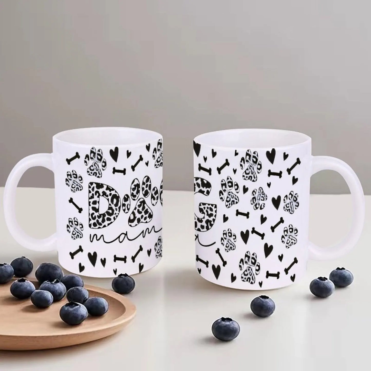 Black And White Dog Paw Print With The Word Dog Mama, 330ml Cups