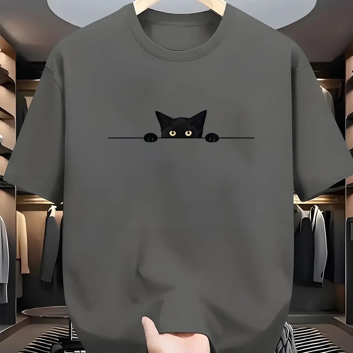 100% Cotton Cat Pattern Printed Round Neck Short Sleeve T-shirt