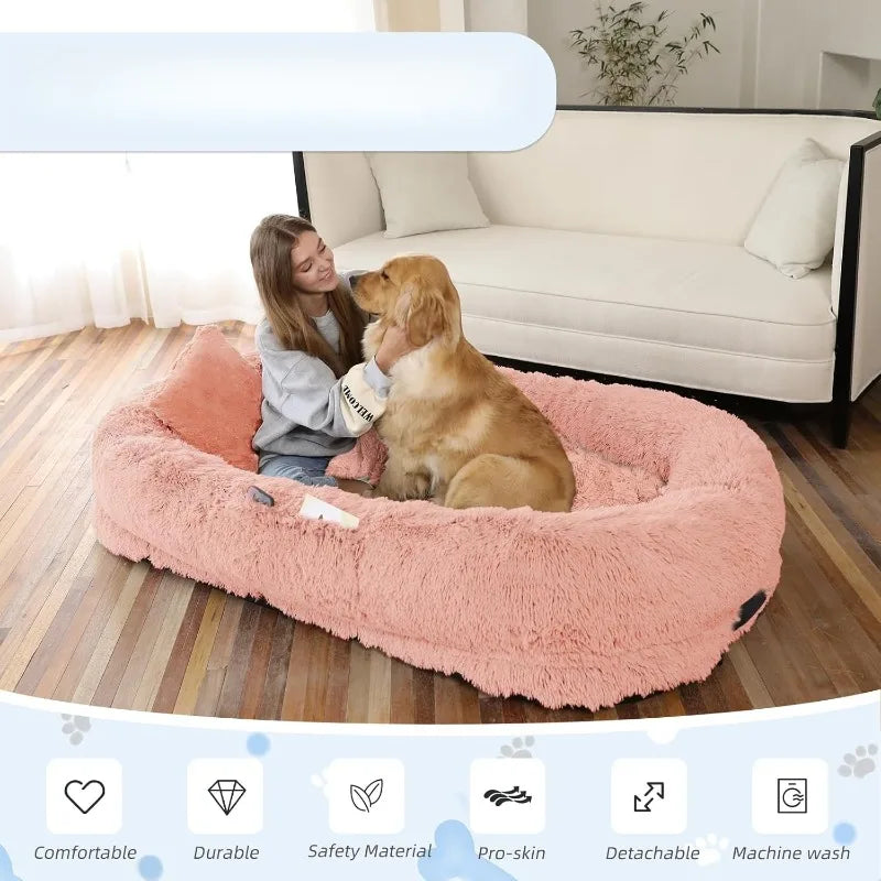 Human Dog Bed, 71''x45''x12'' Size Fits You and Pets, Washable Faux Fur for People Doze Off, Napping Orthopedic, Present Plump P